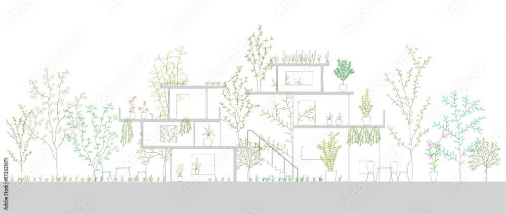 Rough hand drawn tree path vector illustration will help your architectural design presentation