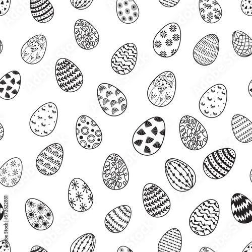 Easter eggs and elements seamless pattern. Neutral colors. Trendy minimal style.