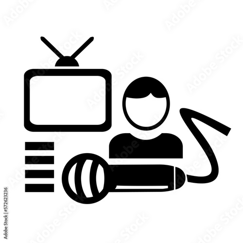 Vector illustration, web icon. Microphone. Television and presenter. Television broadcast. Isolated on a white background.