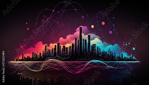 concept technologie de l'information et de la communication des grandes données - ville intelligente et point abstrait connecté avec une ligne dégradé et un design esthétique de ligne ondulée complexe