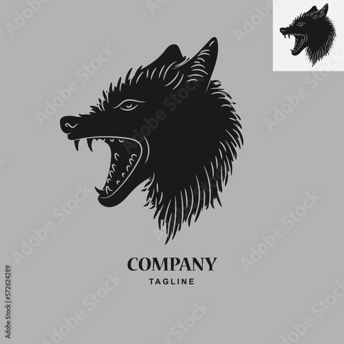 wolf head logo in line art style.
