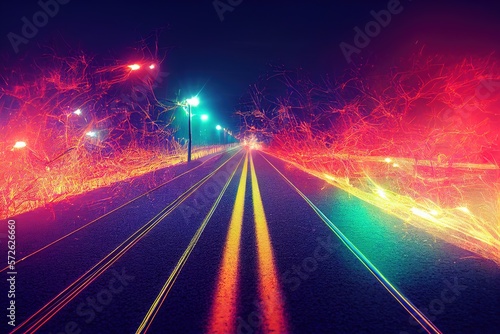 track with neon glow, expensive at night