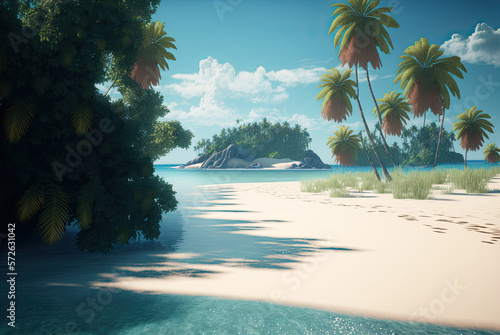 beach with palm trees and sea Generative AI