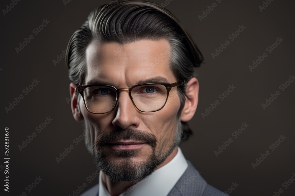retrato de estudio hombre maduro elegante de mirada penetrante muy seguro de si mismo, apuesto directivo de empresa, creado con IA generativa retrato de estudio hombre maduro elegante de mirada penetrante muy seguro de si mismo, apuesto directivo de empresa, creado con IA generativa