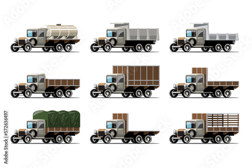 Set  mockup of truck and tank in retro style design vector