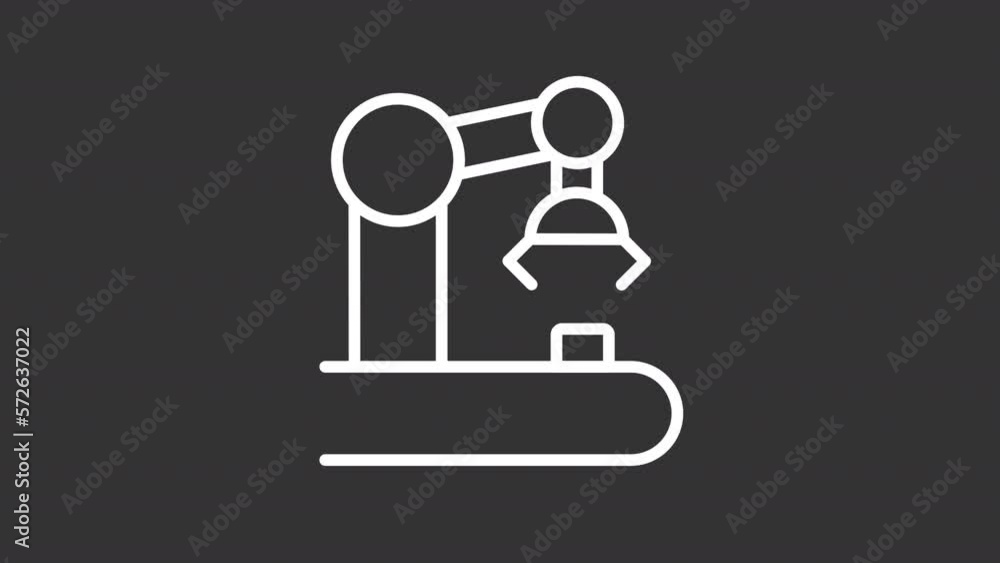Animated conveyor white line icon. Equipment automation. Manufacturing ...