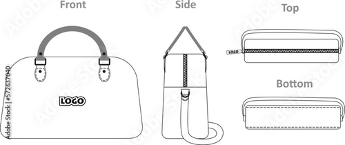 Bag Line drawing illustration. books coloring. mockup, office handbag