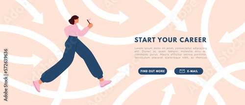Student choose career growth path. Woman choose education skills. Business concept. Flat vector illustration