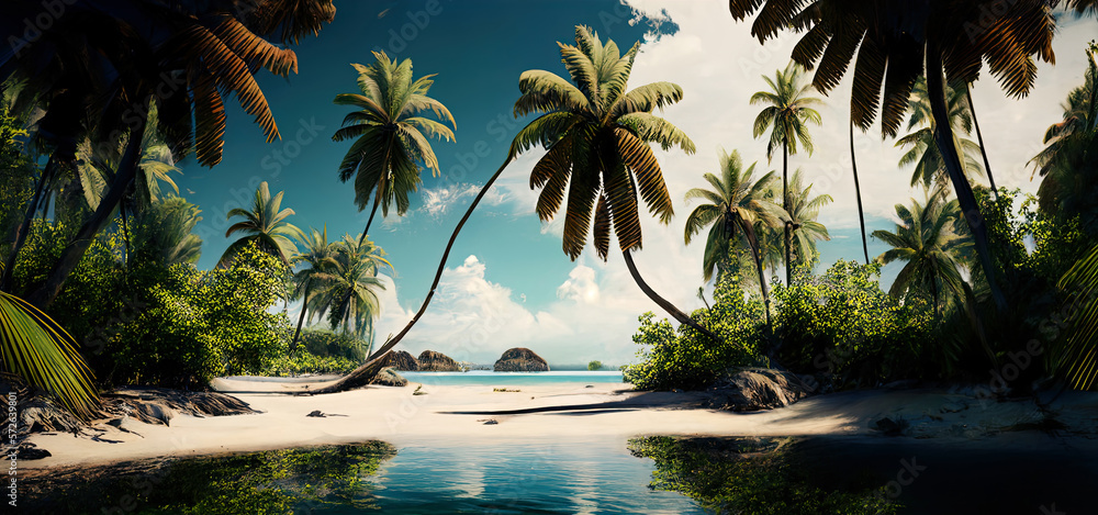 Beautiful landscape of tropical beach with turquoise water. Ai generative