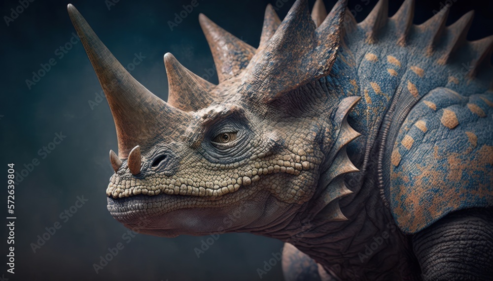 The Triceratops dinosaur that lives in the jungle has adapted to its environment, generative ai The Triceratops dinosaur that lives in the jungle has adapted to its environment, generative ai