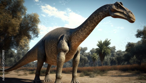 The Brachiosaurus dinosaur that lives in the jungle has adapted to its environment  generative ai