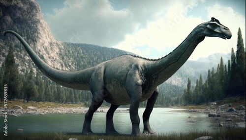 The  Brachiosaurus dinosaur that lives in the jungle has adapted to its environment  generative ai
