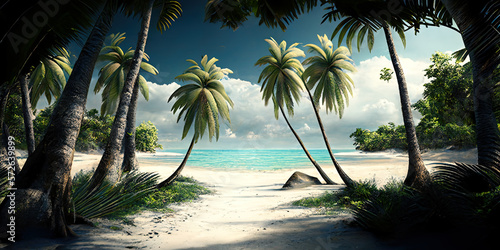 Beautiful landscape of tropical beach with turquoise water. Ai generative