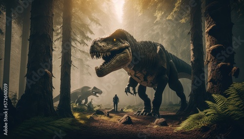 The dinosaur that lives in the jungle has adapted to its environment, generative ai © viperagp