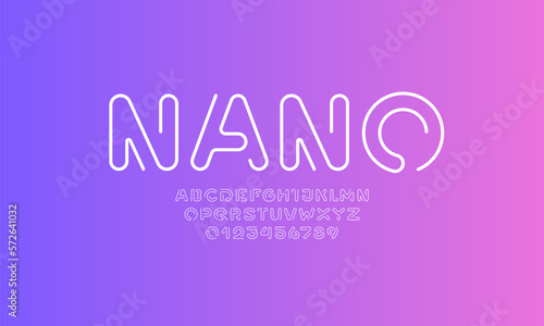 Digital style alphabet, font from thin rounded line, minimal style letters and numbers, part three, vector illustration 10EPS
