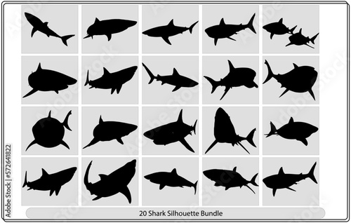 A set of shark icons   Illustrations Black Silhouette Set of shark