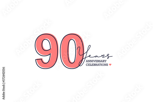 90 years anniversary. Anniversary template design concept with peach color and black line, design for event, invitation card, greeting card, banner, poster, flyer, book cover and print. Vector Eps10