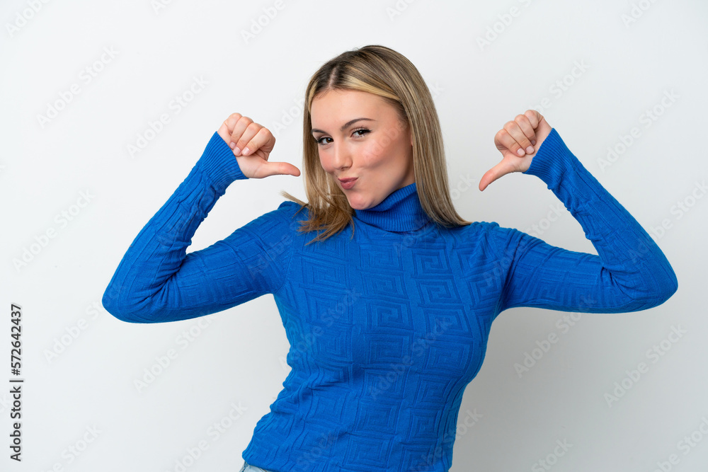 Young caucasian woman isolated on white background proud and self-satisfied Young caucasian woman isolated on white background proud and self-satisfied