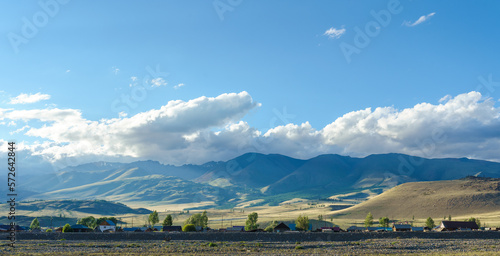 Kurai village and Altai mountains in summer