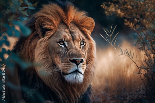 The Majestic King: A Stunning Photo of a Lion. Generative © Jonki