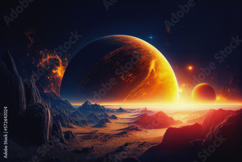 Lev   de soleil sur une exoplan  te vue depuis l espace.. Generative AI.3