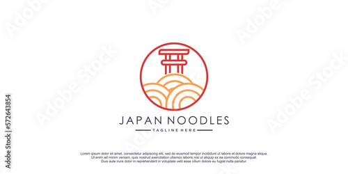 Noodels logo with torii japanese concept creative design vector icon illustration