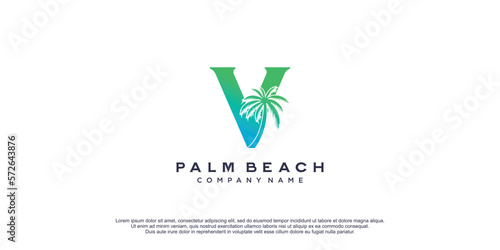 Palm logo with monogram letter V concept for vacation icon business