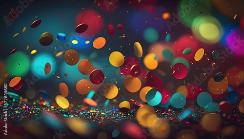 Colorful confetti in front of colorful background with bokeh for carnival generative ai