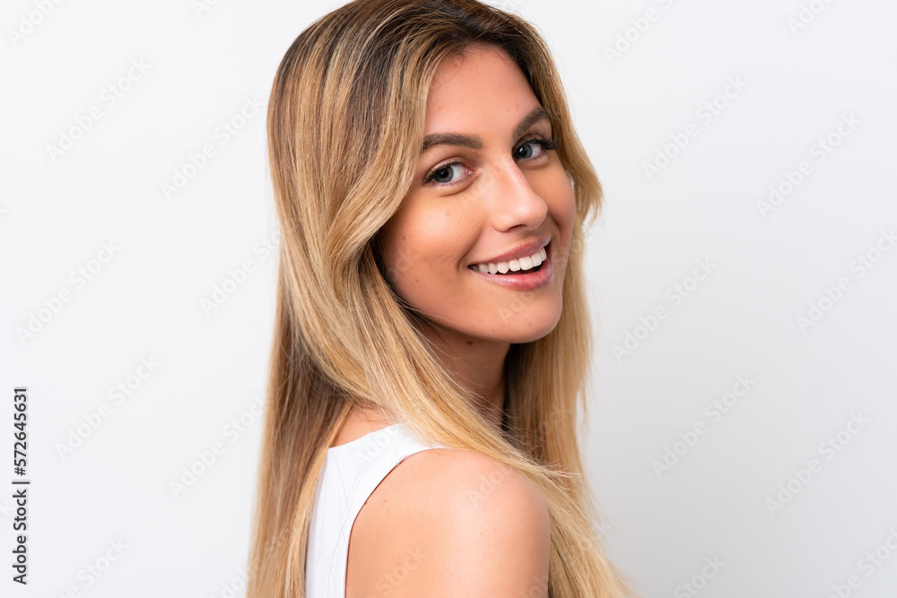 Young Uruguayan woman isolated on white background . Portrait Young Uruguayan woman isolated on white background . Portrait
