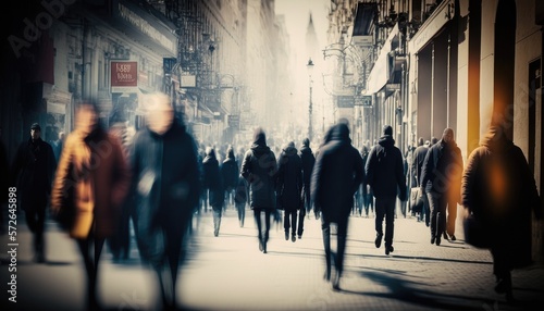 individuals wandering at a city in a blur generative ai