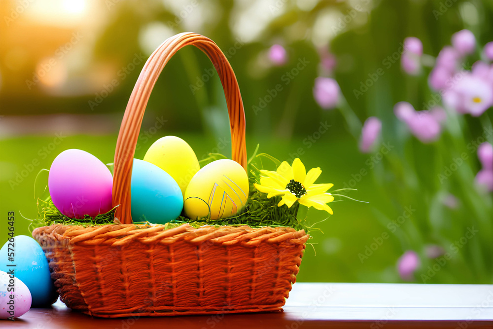 Easter Basket with Eggs - AI Generated
