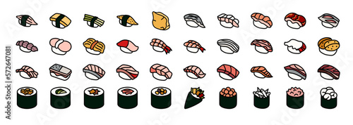 Set of sushi outline icons 