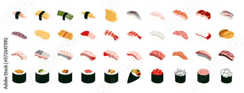 Set of sushi flat icons 