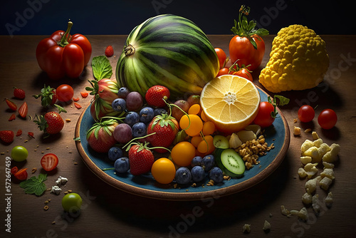 fruits and vegetables on the table. Generative AI