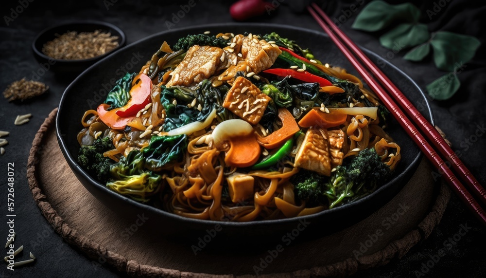 stir-fried yakisoba noodles with vegetable in vegan style generative ai stir-fried yakisoba noodles with vegetable in vegan style generative ai