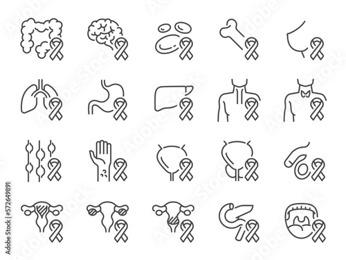 Cancer icon set. Included the icons as cancer, disease, illness, types, medical, and more.