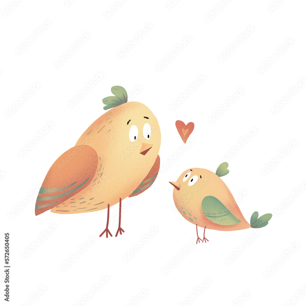 Fototapeta premium Celebration of Mother day design. Two birds. Greeting card of love, motherhood concept.