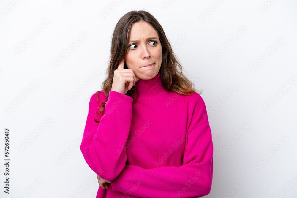 Young caucasian woman isolated on white background having doubts and thinking Young caucasian woman isolated on white background having doubts and thinking