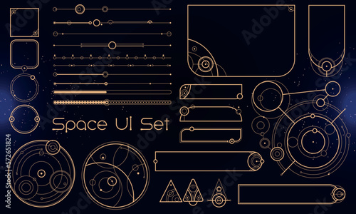 Set of Tribal User Interface Elements. Space ethnic HUD. Good for game UI. Vector Illustration EPS10 photo