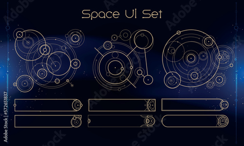 Set of Tribal User Interface Elements. Space ethnic HUD. Good for game UI. Vector Illustration EPS10