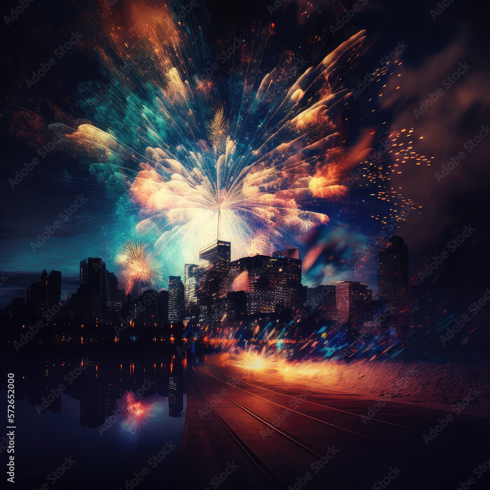 Fireworks over the city, Generative AI