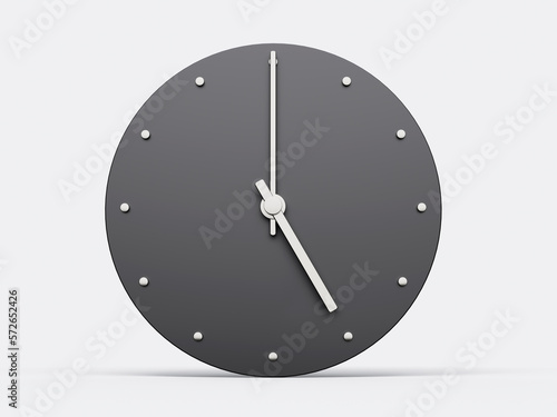 Simple clock gray Five 5 o'clock Modern Minimal Clock. 3D illustration photo
