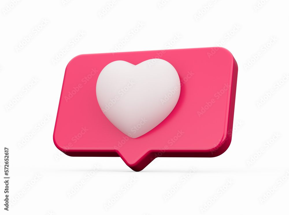 Message icon with a white heart 3d illustration Message icon with a white heart 3d illustration