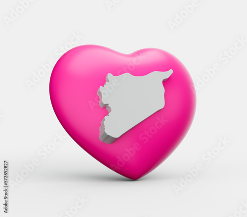 Pink heart with a white map of Syria 3d illustration
