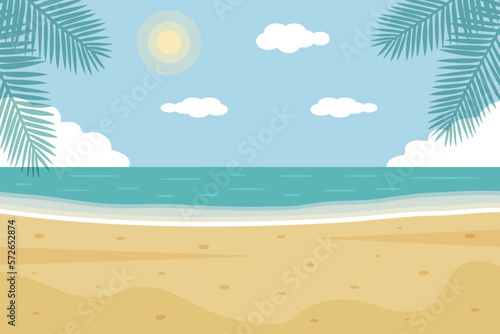 Tropical beach background. Paradise nature vacation, ocean or sea seashore. Seascape banner.
