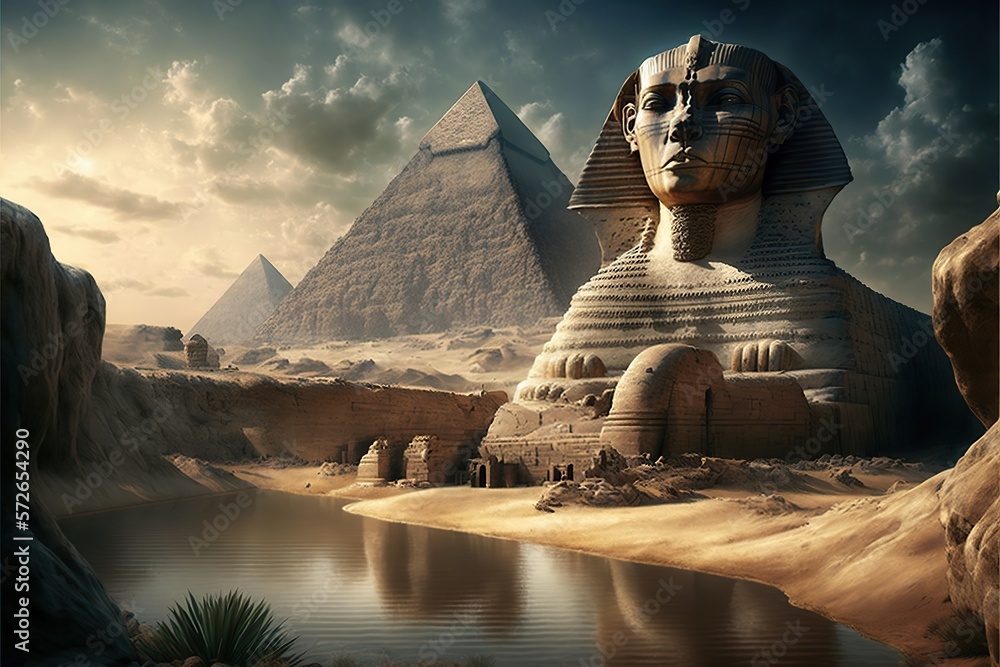 Generative ai the great pyramids and the Sphinx in ancient Egypt Stock ...