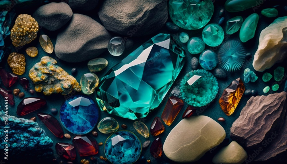 A background of gemstones of different colors and sizes. Generative AI A background of gemstones of different colors and sizes. Generative AI