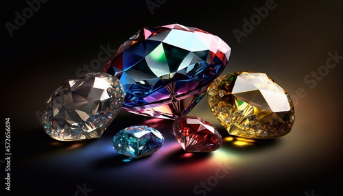 Gemstones of different colors on a dark background. Success or getting rich concepts. Generative AI