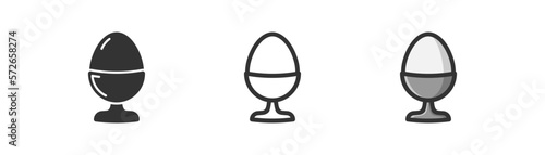 Egg cup icon on light background. Breakfast symbol. White boiled egg, food sign. Outline, flat and colored style. Flat design. Vector illustration.