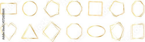 Set of geometric gold frame isolated on white.Golden Geometrical frames.Simple abstract golden frames.Set of luxury gold frames collection.Luxury gold borders for wedding invitation elements.